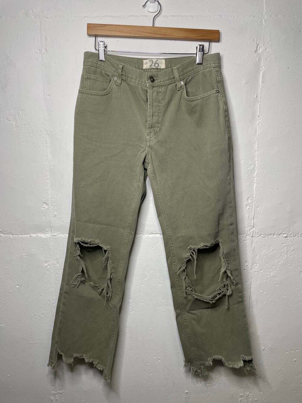 We The Free Maggie Mid Rise Olive Green Denim Jeans Womens Size 26